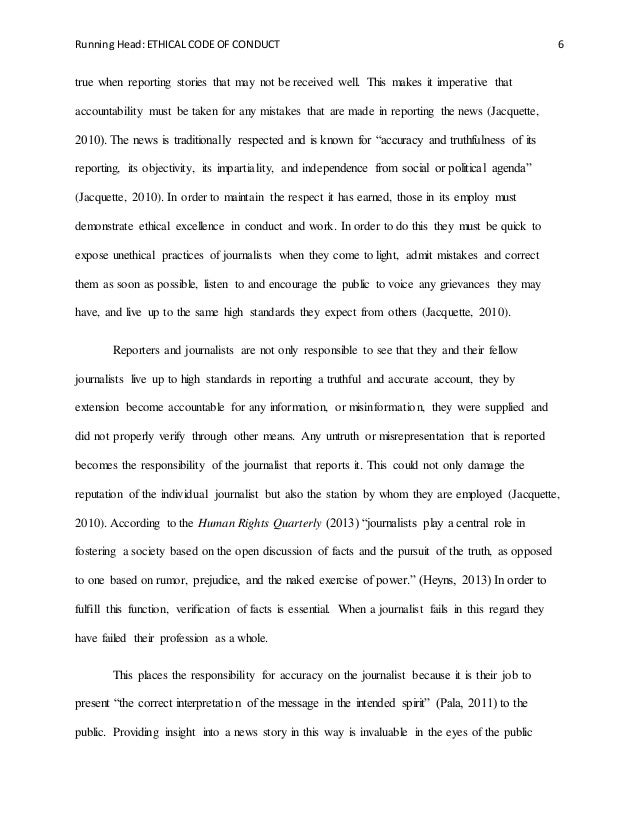 media ethics Journalism code of ethics essay
